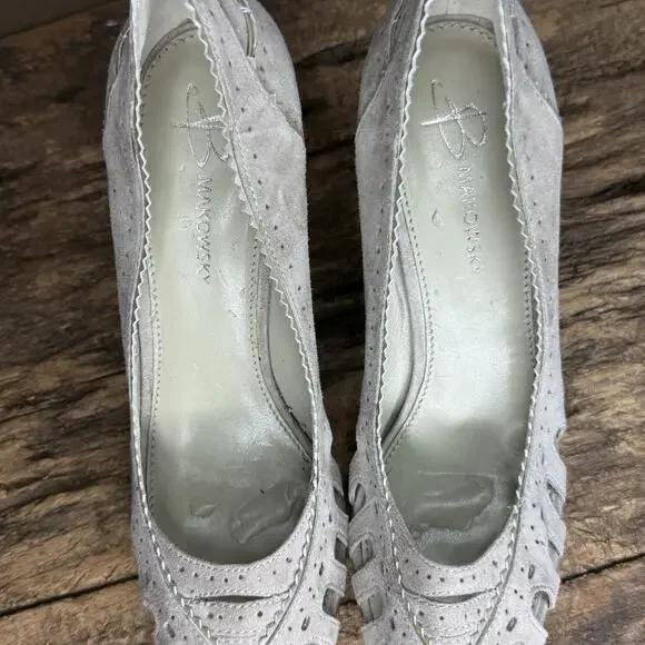 B Makowsky Gray Suede Peep Toe Cutout Platform Heels Women’s Size 9.5M - Picture 8 of 9